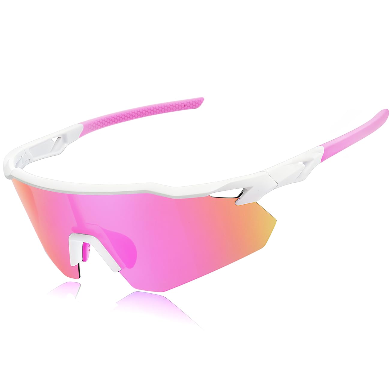 SEKKAF Polarized Sports Sunglasses for Men Women, UV Protection Lightweight Sun Glasses Running Cycling, Non-Slip Nose Pads, White-pink, 70Millimeter