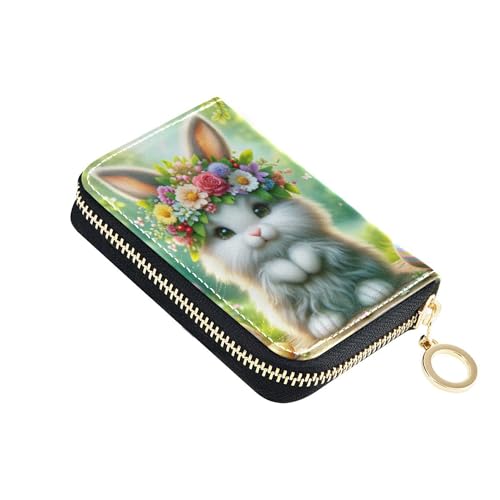 Colorful Bunny Rabbit Easter Women's Wallet Zip Around Credit Card Wallets RFID Blocking Leather Coin Change Purse with Zipper