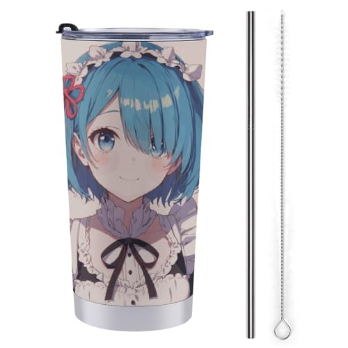 Re ゼロから始める異世界生活 リゼロ レム エミリア ステンレスマグカップ 多機能 マグカップ 600ml 保冷 保温 蓋付き タンブラー 洗浄が容易 二重構造 かわいい こぼれないコップ オフィス 車用マグカップ 男女兼用 贈り物