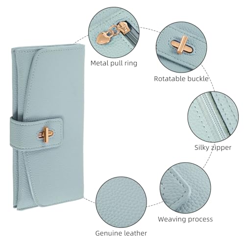 Long Wallet Women PU Leather Cash Wallets Womens Zipper Anti Theft Wallet Coin Purse Credit Card Holder with 14 Slots for Ladies Money Bag - Blue4