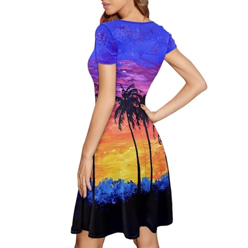 Image of HUGS IDEA Womens Puffy Swing Midi Dress Round Neck Short Sleeve Party A-Line Dresses