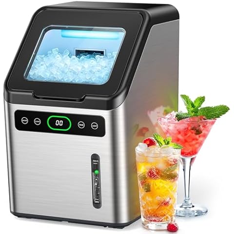 Totnz Nugget Ice Maker Countertop, 44lbs per Day with Self-Cleaning Function，Timer Pebble Ice Maker with Soft Chewable Ice for Home Kitchen Office Bar Party,Stainless Steel Cover