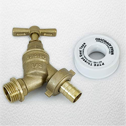 1/2u00a015u00a0mm exterior Bib Tap Con Ptfe Plumer cinta Unión manguera BS1010u00a0u0096u00a02u00a0latón Garden