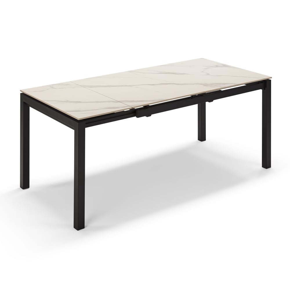 REDÒKASA Tavolo da pranzo allungabile 110x70 modello BORA in Grès Ceramico con allunga laterale 40 cm per sala da pranzo, cucina e soggiorno, design moderno (Marmo di Carrara)