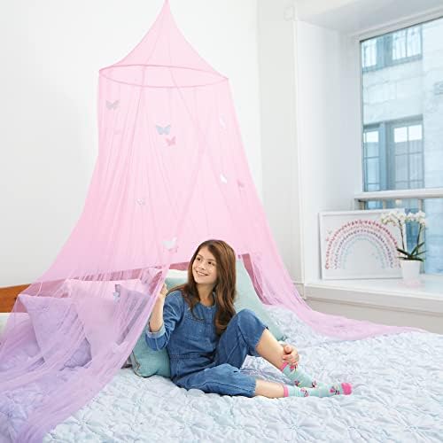 3C4G THREE CHEERS FOR GIRLS - Butterfly Ombre Bed Canopy Pink Kids Twin, Full & Queen Sized Beds Hanging Teens