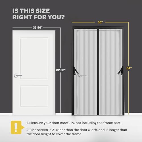 Hands-Free Magnetic Screen Door, Heavy Duty, Self Sealing Screen Door Mesh Protector, Pet and Kid-Friendly, Stay-Open Buckle, Keeps Bugs Out While Letting Nature in, Fits Door Size (36