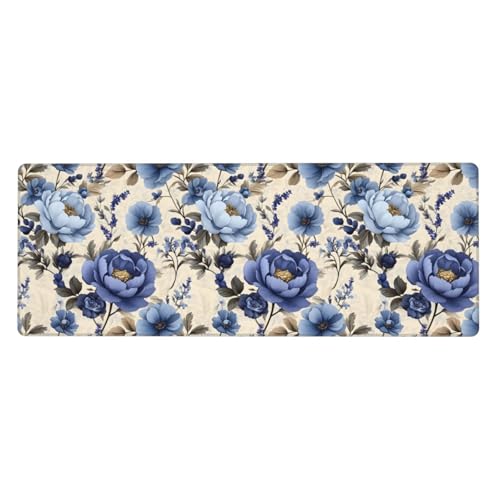 Grand tapis de souris bleu floral en caoutchouc pour bureau de jeu