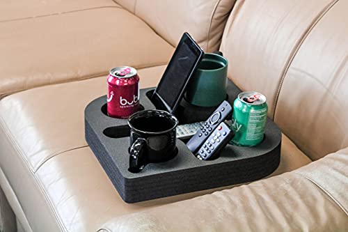 Polar Whale Couch Drink Holder Durable Black Foam Stylish Refreshment Tray for Sofa Bed Floor Car RV Lounge TV Room 5 Compartments 13.75 Inches Wide - Thumbnail 4