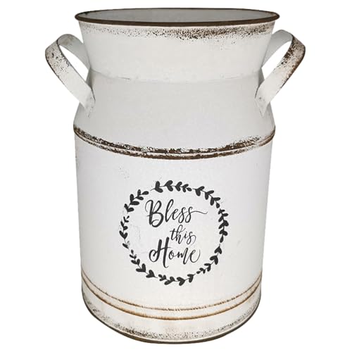 TOPPERFUN Large Antique Vase, 12x8in White European Pastoral Style Milk Can, Country Pot Decoration Bottle, Pot Storage Bottle