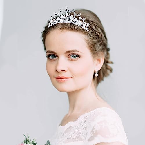 inSowni 8 Pack Decorative Silver Metal Princess Birthday Party Prom Wedding Pearl Rhinestone Crown Hair Side Combs Slides Tiaras Hair Pins Accessories for Kids Teens Girls Women Brides - Thumbnail 4
