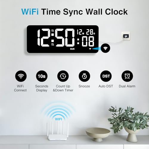 XREXS 12.2" WiFi Large Digital Wall Clock with Seconds and Remote Control - Image 2