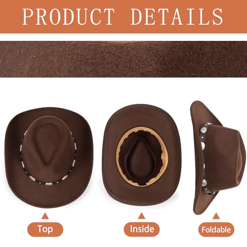 Bawnhaw Felt-Fedora Western Brown-Cowgirl-Hat For Women-Men Wide-Brim With Silver-Buckle-Belt Classic Panama Vintage-Cowboy-Hats Rodeo-Hat M thumb #5