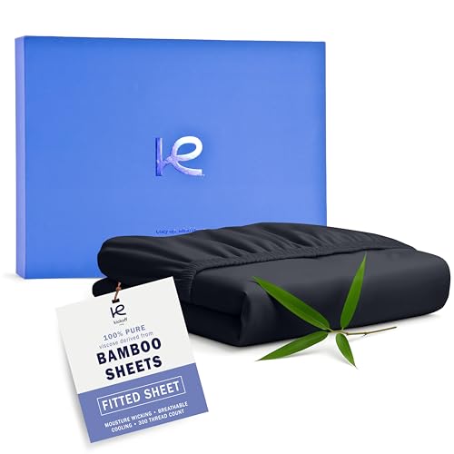 Kickoff Viscose Bamboo Fitted Sheet Queen Size, 100% Organic Cooling Sheets Fitted ONLY Viscose Bamboo Sheets Queen Size Bed Sheet for Hot Sleepers, Extra Deep Pocket, 4 Corner Strap (Q, Onyx Black)