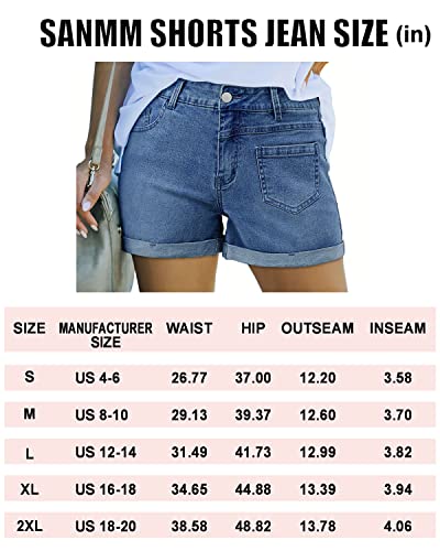 Women Folded Hem Shorts Distressed Elastic Waist Casual Short White Jean Shorts For Juniors Xl #TOP4