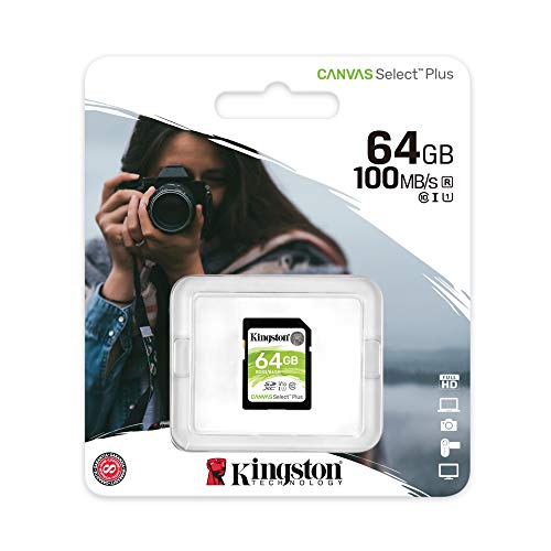 Kingston Cartão de memória 64GB SDXC Canvas Select Plus 100MB/s Classe de leitura 10 UHS-I U1 V10 (S