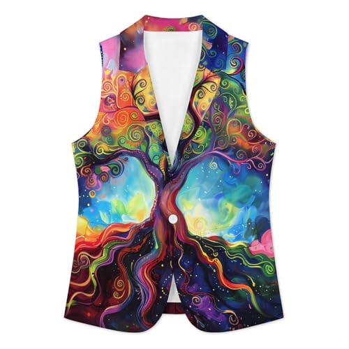 Tree of Life Psychedelic Fantasy Casual Suit Vest V Neck Sleeveless Blazers for Women Button Tops Work Office2