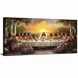 KULEDEYE Jesus Last Supper Canvas Wall Art, Religious Stories Picture Print, Christian Painting Wall Decor for Living Room, Dining Room Decor, 58x28 inch