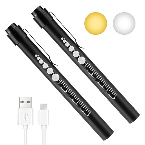 2PC Taschenlampe flintronic Pupillenleuchte Medizin, Diagnostikleuchte Krankenschwester Rettungsdienst Zubehör mit Pupillenmessgerät und Lineal, Aufladbar USB LED Stiftlampe für Studentische Ärzte