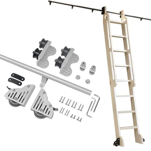 GLFNB Kit de riel retráctil para Puerta corrediza de Granero, riel de Escalera móvil de Tubo Redondo Gris Plateado de 100-600 cm para hogar, Oficina, Biblioteca y Granero, fácil de Instalar (Kit d