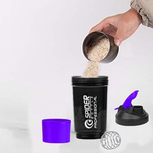 Image of Zyro Spider Gym Shaker Bottle, Shakers for Protein Shake 500 Ml with 1 Storage Compartment Gym protein shaker for workout (Pack of 1, Purple)