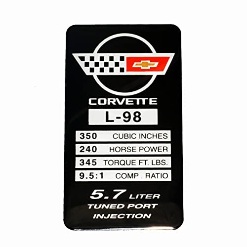 Image of 1Pc C4 Corvette 1987 L98 Engine ID Spec Metal Data Plate Emblem 3D Badge Nameplate Replacement for Corvette