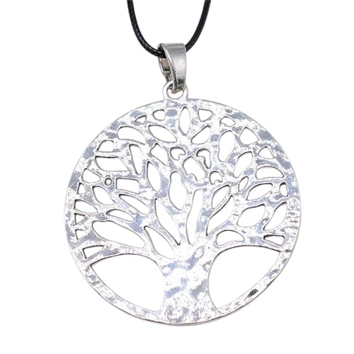 Pendentif en cuir noir et grand médaillon argent antique de qualité