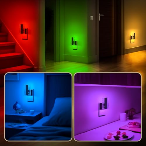 Image of DORESshop LED Night Lights Plug into Wall [2 Packs], Decorative Night Light with Dusk-to-Dawn Sensor, RGB Color-Changing Nightlights with Slide Button, Nightlights for Kids, Bathroom, Hallway, Bedroom