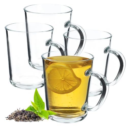 KADAX Bicchiere in Vetro Trasparente Con Manico, Lavabile in Lavastoviglie, per Caffè, Tè, Acqua, Bevande Calde (4 x 410 ml)