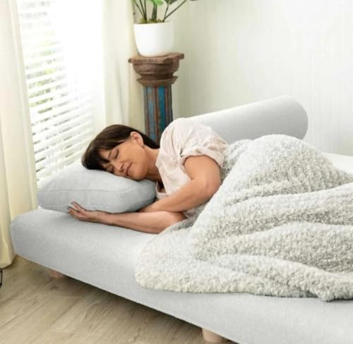 Image of SOUL CRAFT Modern Modular Daybed /Fold-Out Sleeper, Beige, Velvet Fabric, Converts to 2 Single Beds or 1 Queen Bed, with Mattress 203 cm x 74 cm(6.66 ft x 2.43 ft) (White)