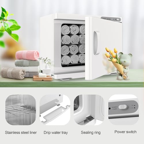 Towel Warmer, 23L Towel Warmer Cabinet Can Hold 12 Wet Facial Towels,Hot Towel Warmer Use for Spa, Hair Beauty, Salon - White