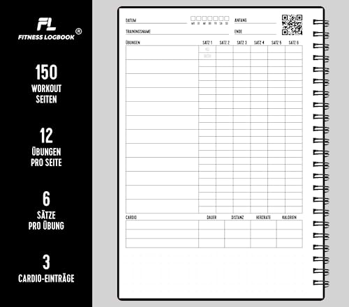 Fitness Logbuch Plastik-Cover Schwarz - undatiertes Workout-Tagebuch – A5-Format, dickes Papier, starke Bindung – stilvolles und minimalistisches Trainingstagebuch