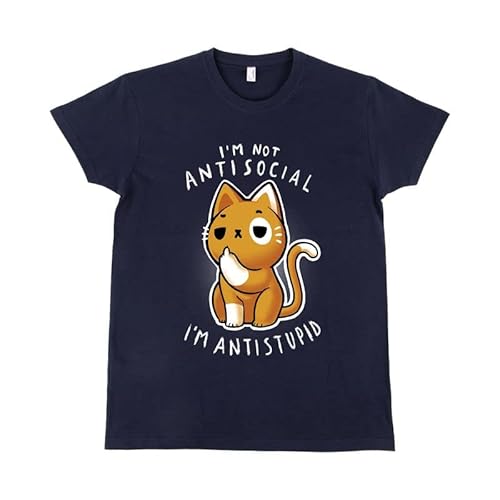Pampling Camiseta de Manga Corta de Algodón, Ropa Unisex para Hombres y Mujeres en 5 Tallas, Camiseta Azul, Modelo Antisocial (L) Cover