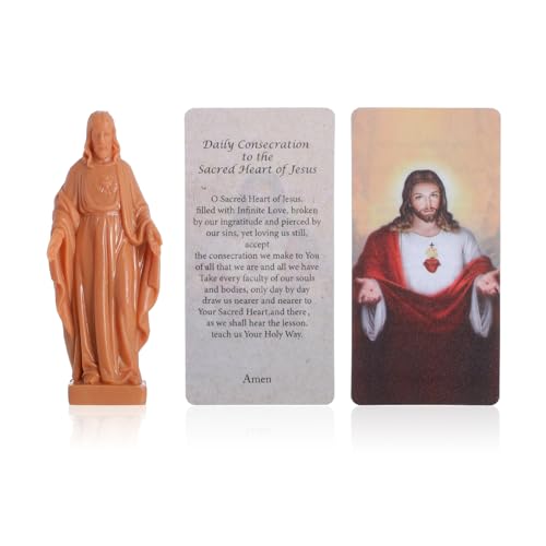 KOMI 3" Sacred Heart of Jesus Catholic Statue with Prayer Card, Plastic
