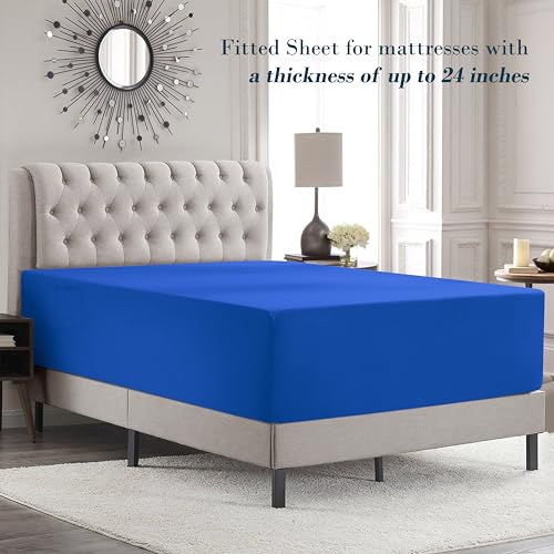 Image of Mocassi Luxury 6-Piece Sheet Set, Ultra Soft 1800 Premium Hotel Quality Microfiber Sheet Set, Fits Mattresses Up to 18 to 24 Inches Extra Deep Pocket - Breathable and Secure Fit, Queen, Imperial Blue