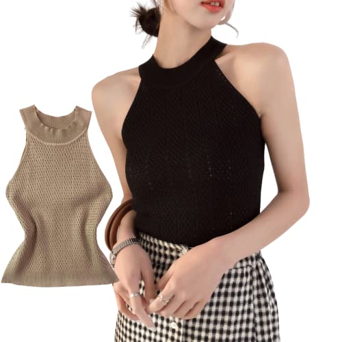 トップス 夏 ホルターネック ノースリーブ セクシー ニット ショート丈 レディース セット タートル ネック ハイネック 夏服 夏物 春夏 真夏 カットソー サマーニット ストレッチ Amazon ランキング 売れ筋 人気 セーター 韓国 へそ出し 白 ほわいと 肩だし 綿 コットン ファッション 服 ダンス お得 パーティー リブ Tシャツ タンクトップ ミニ丈 無地 きれいめ 薄手