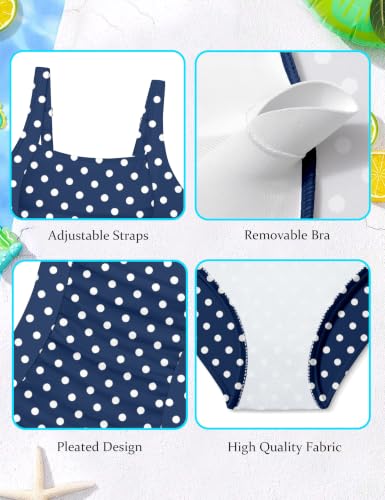 Image of Girl Swimsuit One Piece Bathing Suit for Girls Solid Color Ruched Adjustable Straps Padded Swimwear 9-18y