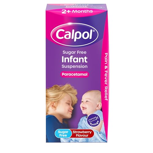Calpol Sugar-Free Infant Suspension Paracetamol 100ml Strawberry Flavour Calpol Infant with Paracetamol for Fever & Pain Relief Suitable for 2+ Months Babies & Kids