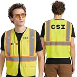 AK A-KSAFETY CSI L Yellow High Visibility Safety Vest for Security Guards, Construction Workers, and Men - Reflective and ANSI Certified Safety Vests Reflective