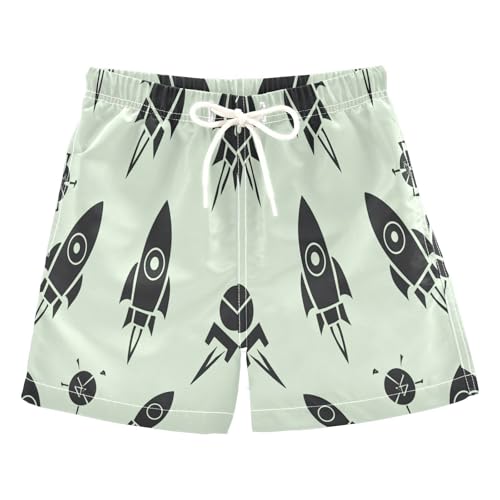 Jucciaco Boys Swim Trunk Quick Dry Beach Board Shorts Rocket Star Black Draw Swimwear for Kids