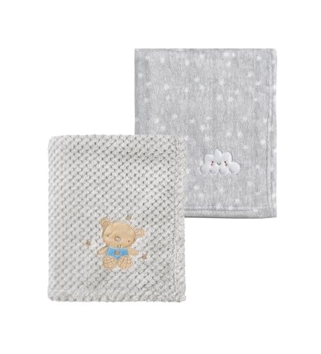 Image of CREVENT 2Pcs 30''X40'' Cute Cozy Fluffy Warm Baby Blankets for Infants Toddlers' Bedding Crib Cot Stroller - Grey Cloud + Baby Bear