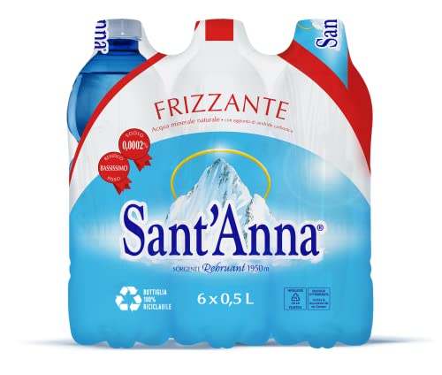 Sant'Anna Frizzante Sparkling Natural Mineral Water, 16.9 Fl Oz (6-Pack of 10) | Pure Italian Alps Mountain-Fresh Drinking Water | Natural Functional Drink | Sodium-Free Mineral in BPA-Free Bottles