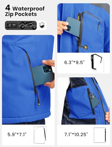 Image of TBMPOY Men's Winter Jackets Skiing Waterproof Snow Thick Fleece Lined Hooded Utility Cold Weather Warm Outdoor Ice Work