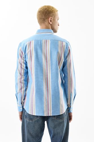 Image of SNITCH Men's Casual Shirt | Slim Fit Full Sleeve Button-Down Collar Striped Design | 100% Cotton & Breathable Fabric for Everyday Wear & Semi-Formal Occasions