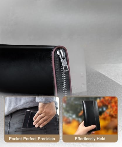 Men's Long Genuine Leather Wallet Large Capacity Zippered Pouch with Coin Purse Stylish and Unisex Black (Green)4