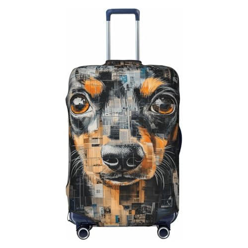 Newspaper Cuttings Collage Dachshund Elastic Travel Luggage Covers Dustproof Scratch-Resistant Suitcase Protector Fit 22-24 Inch