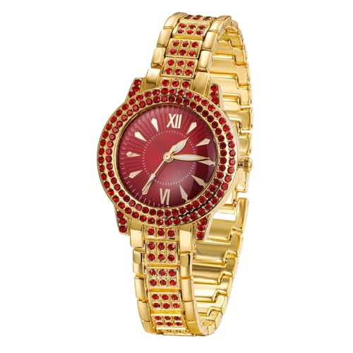 Halukakah Green/Blue/Red Diamonds Watch Iced Out for Boy Teens Kids - 18K Real Gold/Platinum Plated,Round Dial,Japanese Quartz - 7.7