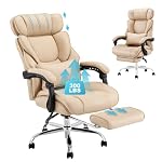 COLAMY – COLAMY Bürostuhl Leder mit Fußstütze, Ergonomischer Chefsess