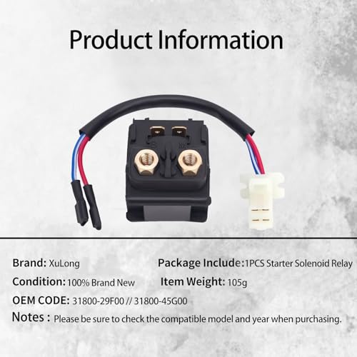 Relevador Solenoide de Arranque 31800-29F00 31800-45G00 para Suzuki DR-Z400E 2000-2007 2009/DRZ400 2000-2004/DRZ400S 2000-2017/DRZ400SM 2005-2017/LTR450 QuadRacer 2006-2011/LTR450Z QuadRacer 2008-2011 miniatura 3