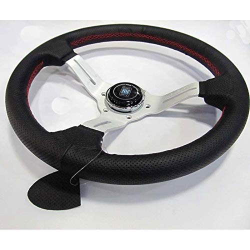 Kierownica sportowa, kierownica samochodowa, wyścigi, sportowy design, 330 mm, kolor srebrny, szprychy, głębokie danie, prawdziwa skóra, tuning, drift, kierownica wyścigowa