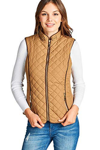 Active USA Quilted Padding Faux Shearling Lined Vest (Camel-Small)